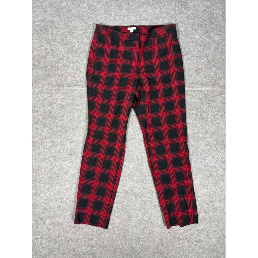 J.Jill Premium Bi-Stretch Red Black Plaid Pants Womens 8 Petite Straight Leg